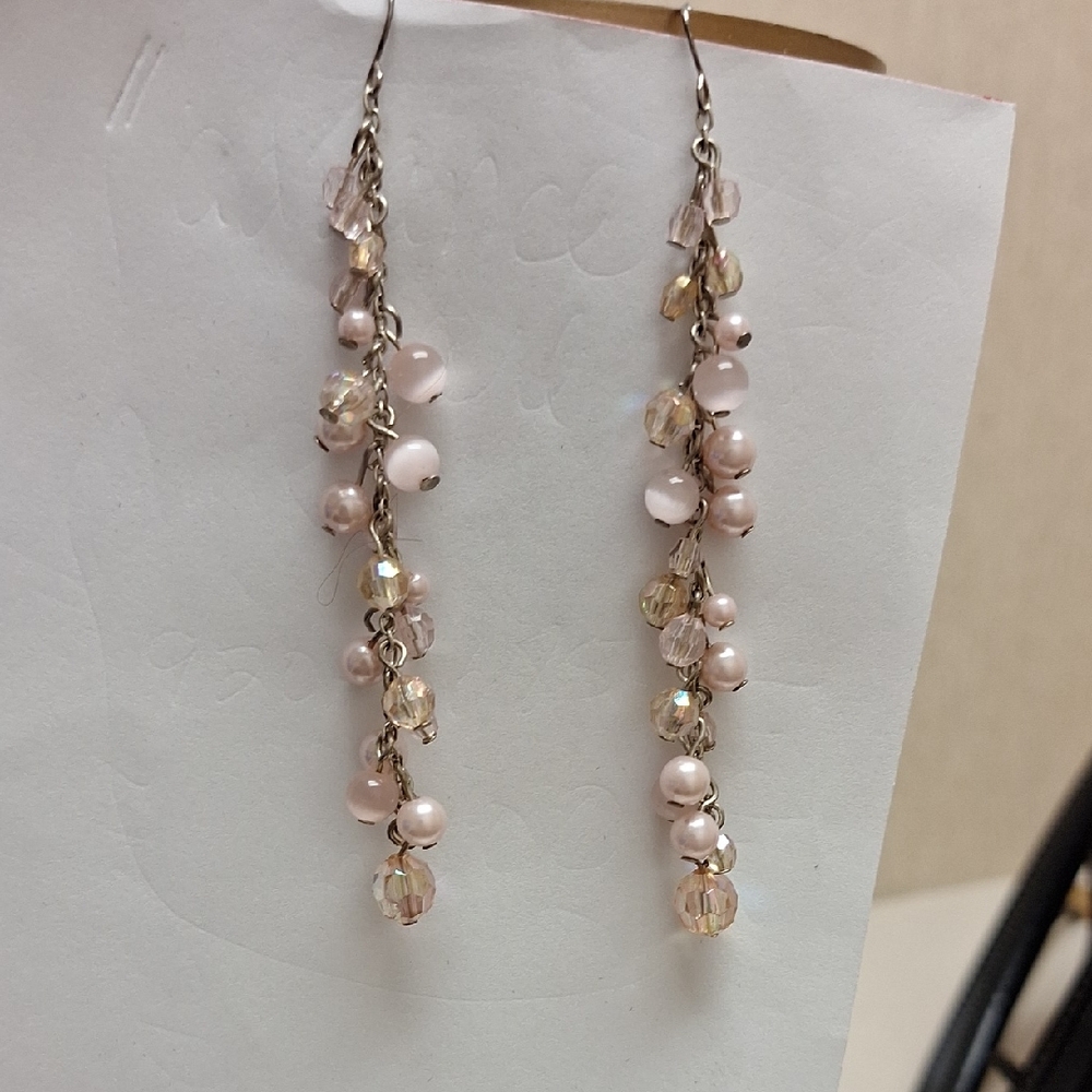 Pink and Gold Dangle Earrings with Cascading Design
